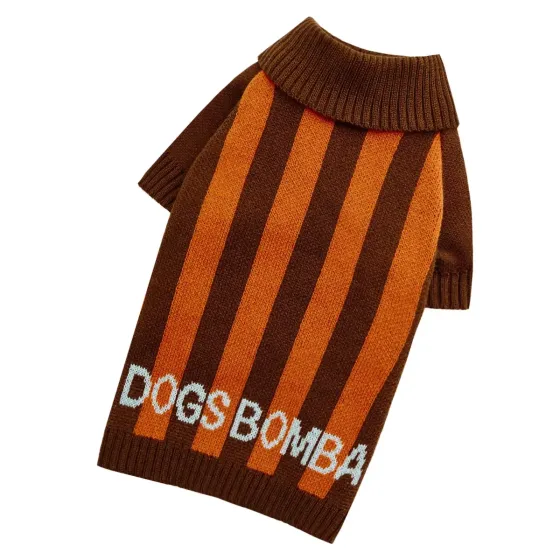 Светр для собак в'язаний Dogs Bomba коричневий теплий стрейчевий одяг для собак в полоску шоколад 6 Одеса