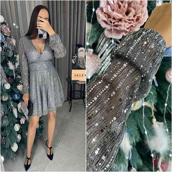 Жіноче святкова блискуча сукня міні з паєтками Сталевий, 48/50 Одеса