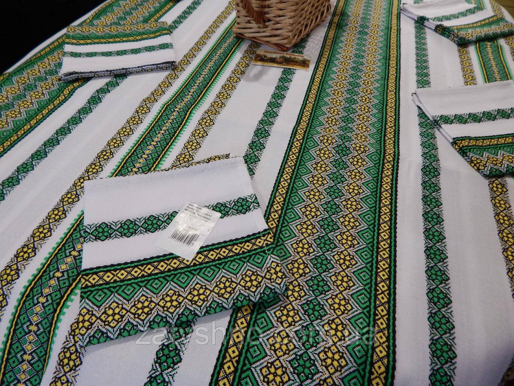 Зелена скатертина вишита з серветками Київ - фото 9