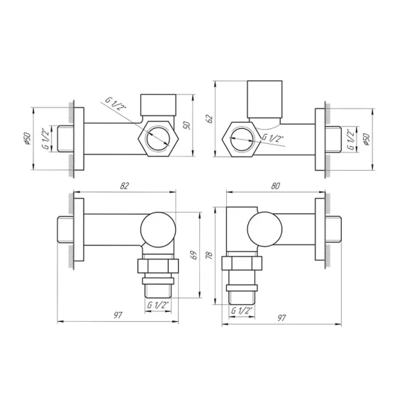 Кран для рушникосушарки кутовий під ТЕН NAVIN 1/2"х1/2", під золото Київ