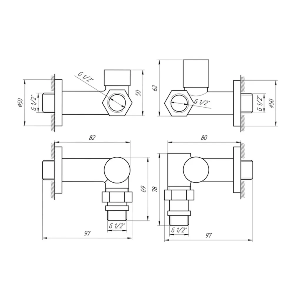 Кран для рушникосушарки кутовий під ТЕН NAVIN 1/2"х1/2", під золото Київ - фото 4