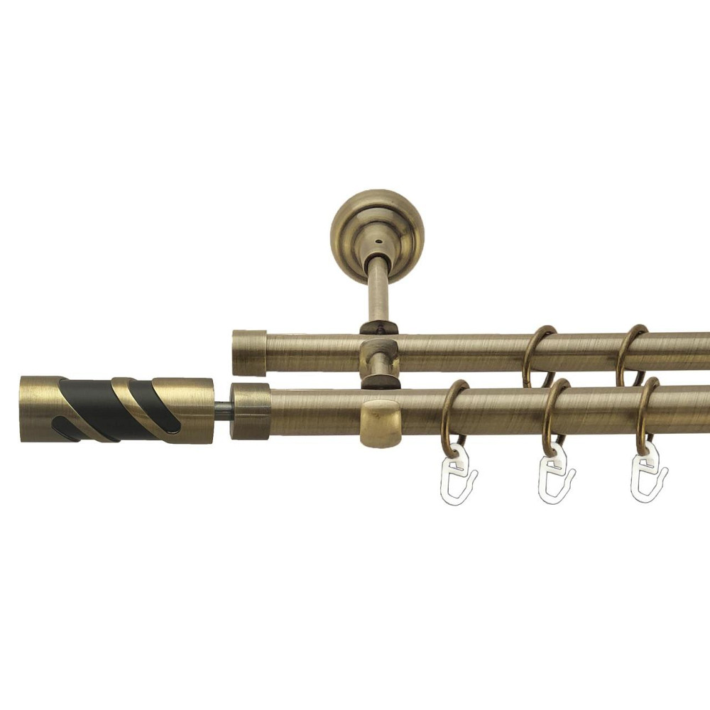 Карниз Orvit Сієна металевий дворядний відкритий гладка труба кільце металеве Антик 19\16 мм 240 см (00-00026961) Львів - фото 1