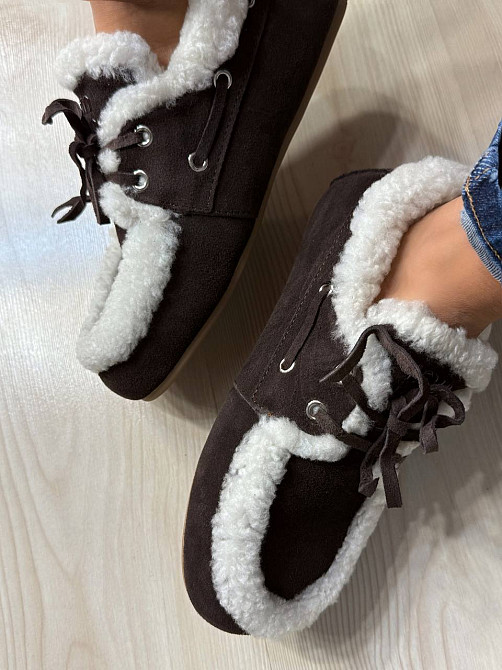 Ботинки женские Hengji 992-6 мокасины замшевые на меху с опушкой коричневые, 40, 25,5 см Киев - изображение 15