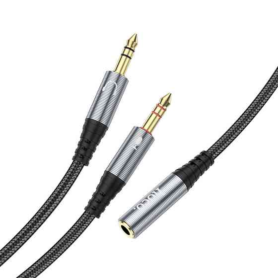 Аудио кабель HOCO UPA21 2-in-1 3.5 headset audio adapter cable(female to 2*male) 0.25m Metal Gray Одесса