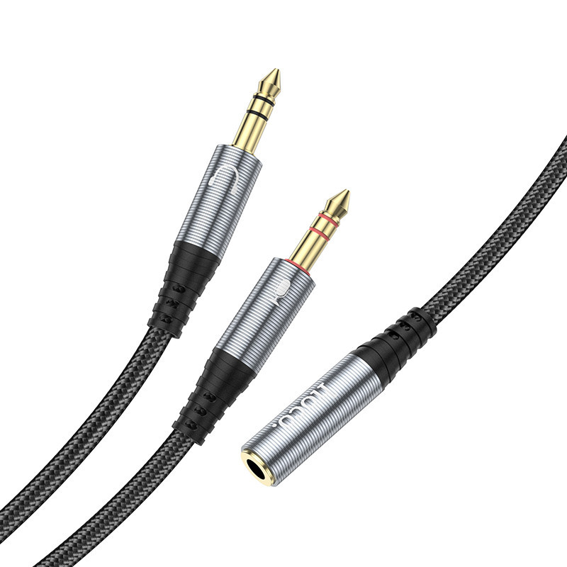 Аудио кабель HOCO UPA21 2-in-1 3.5 headset audio adapter cable(female to 2*male) 0.25m Metal Gray Одесса - изображение 6