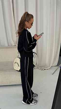 Женский прогулочный костюм двойка: кофта и брюки с кантом двунить Черный, 44/46 Одесса