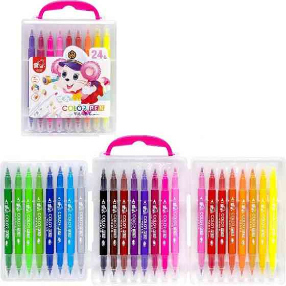 Набір двосторонніх фломастерів 249-24(Pink) у пластиковому боксі, 24 кольори Вінниця