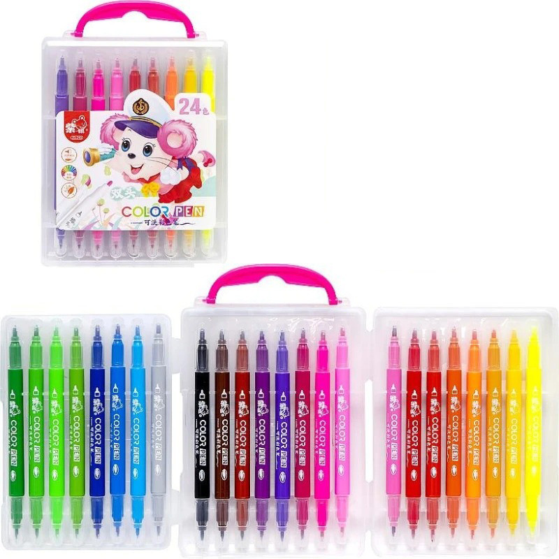 Набір двосторонніх фломастерів 249-24(Pink) у пластиковому боксі, 24 кольори Вінниця - фото 3