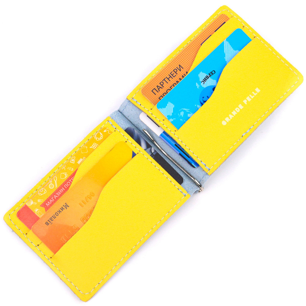 Превосходный кожаный зажим комби двух цветов Сердце GRANDE PELLE 16715 Желто-голубой Киев - изображение 4