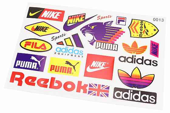 Наклейки на планшеті "Nike Reebok Adidas PUMA" набір 17шт 26х17, 0013 Бершадь