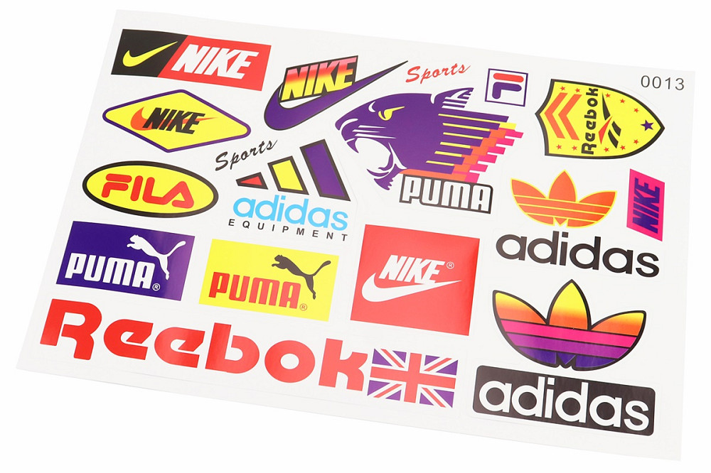 Наклейки на планшеті "Nike Reebok Adidas PUMA" набір 17шт 26х17, 0013 Бершадь - изображение 1