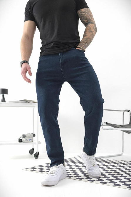 Классические джинсы мужские синие прямые Regular fit демисезонные хлопок повседневные стильные Without Karma Одесса - изображение 2