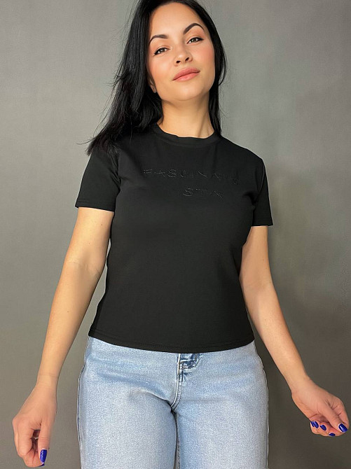 Футболка женская A-N 2632-32 надпись вышивка базовая по фигуре стандарт, черный, one size Киев - изображение 6