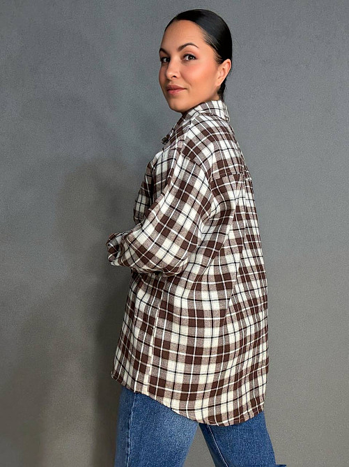 Рубашка женская Baoyu 225-1 в клетку оверсайз фланель, светло-коричневый, one size Киев - изображение 17
