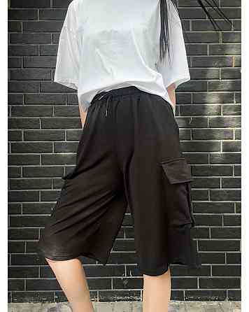 Женские повседневные оверсайз шорты карго-бермуды двунитка Черный Одесса