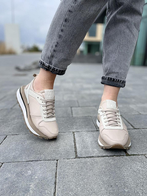 Кроссовки женские PLstep бежевые натуральная кожа размер 36 (4998) Коломия - фото 1