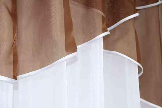 Кухонная тюль арка с ламбрекеном VR-Textil № 025к белый с коричневым 280х170 см (52-0559) Киев