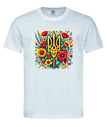 Футболка с трезубцем и цветочным орнаментом Белый, XL Городище