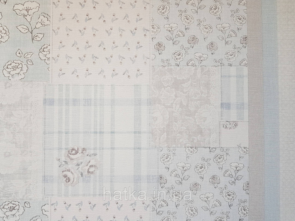 Шпалери вініл на флізеліні A.S.Creation Maison charme 0.53x10 прованс під плитку квіти смуги блакитні беж білі Київ - фото 3