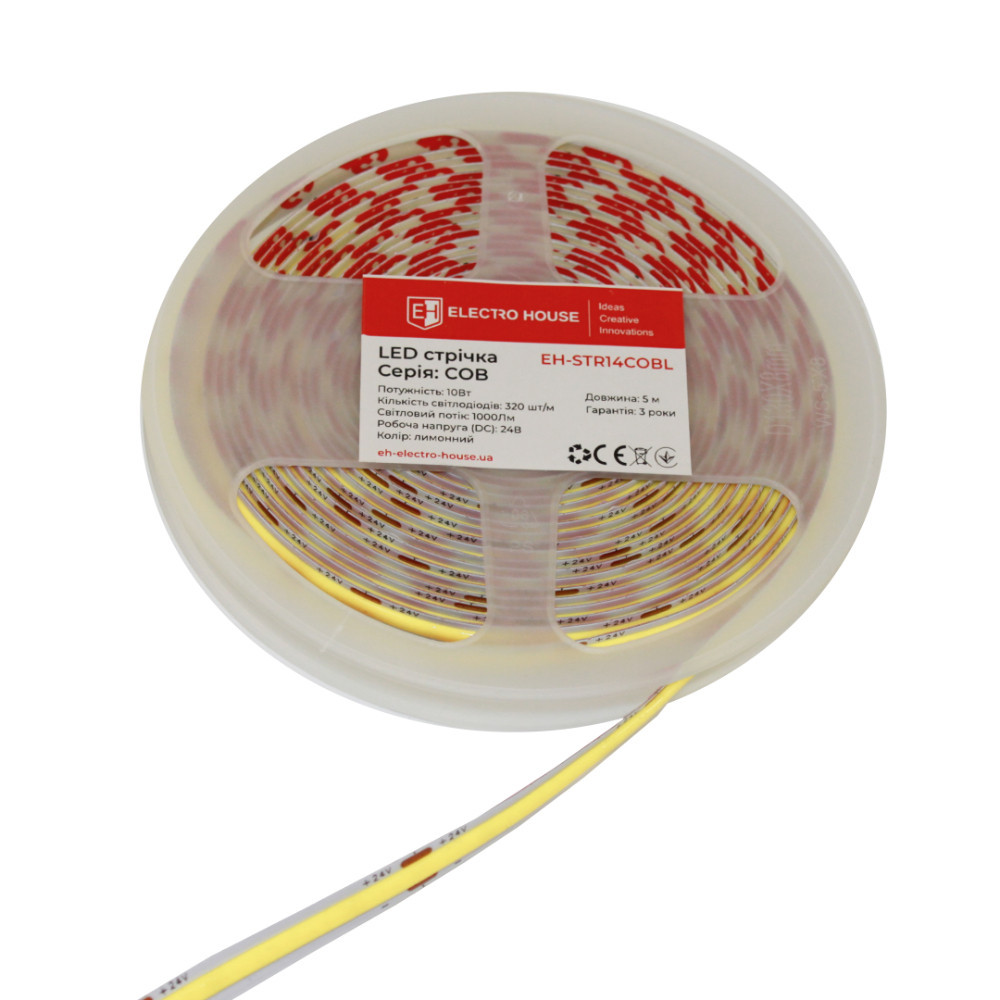 LED стрічка 10Вт 24В  COB  320 діодів, лимонний, серія COB, гарантія 3 роки Дніпро - фото 3
