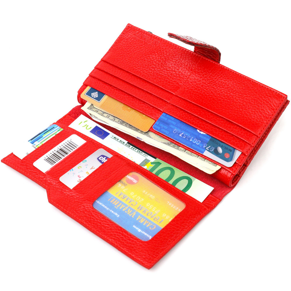 Лакований жіночий гаманець із натуральної шкіри з тисненням під змію Червоний (CANPELLINI) Київ - фото 10