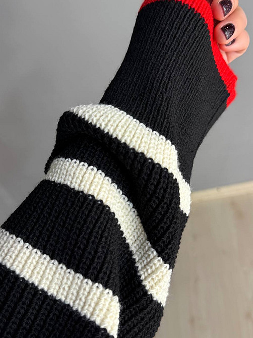 Светр жіночий MIX RAY 6635 смужка оверсайз подовжений вільний крій, чорний, one size Київ - фото 18