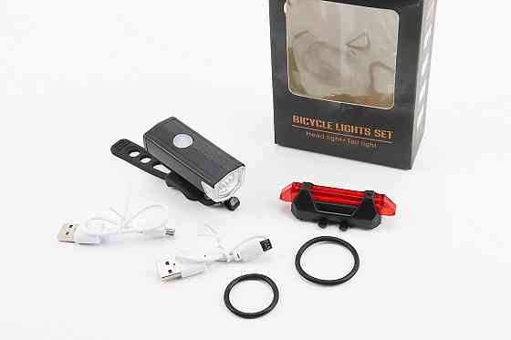 Ліхтар передній 300 lumen+задній 15 lumen, Li-ion 3.7V 330mAh зарядка від USB, вологозахисні к-кт, CYGM-2218 Київ