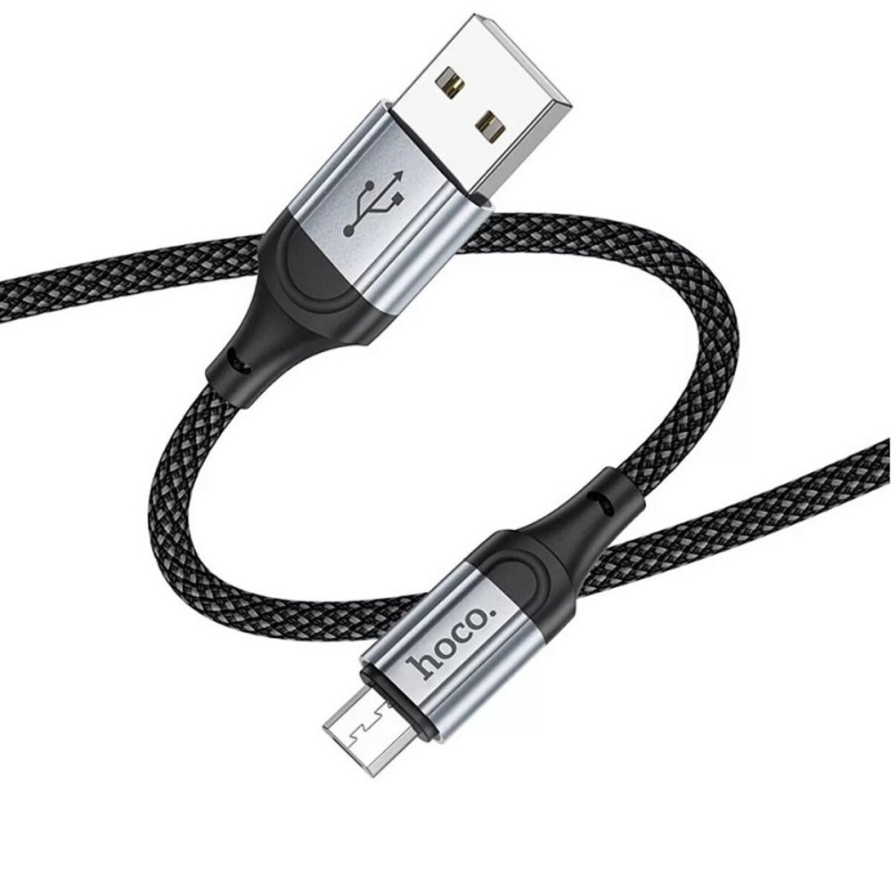 Кабель HOCO X102 USB to Micro 2.4A, 1m, nylon, aluminum connectors, Black (6942007608763) Київ - фото 2