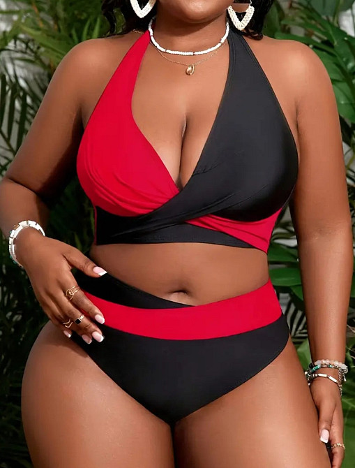 Раздельный купальник больших размеров женский черно-красный 3XL Киев - изображение 1