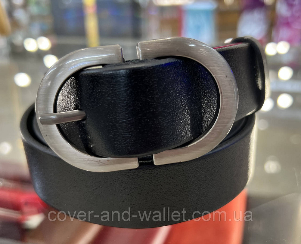 Стильный женский ремень черного цвета с округлой пряжкой 30 мм PS Leather Киев - изображение 1