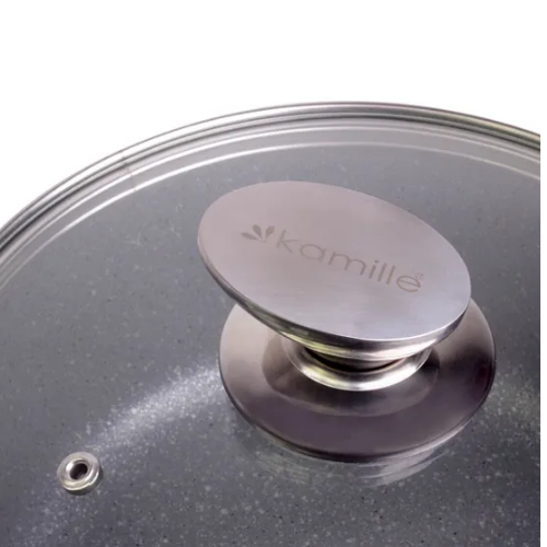 Каструля литий алюміній глибока 10л 28*20см скляна кришка а/п Granite 4428 KAMILLE Житомир