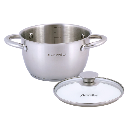 Каструля нержавіюча сталь 1,5л з кришкою порожнисті ручки 4900 KAMILLE Житомир - фото 6