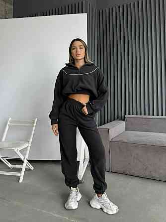 Женский теплый прогулочный костюм двойка: кофта и брюки из двухстороннего флиса Графит, 42/46 Одесса