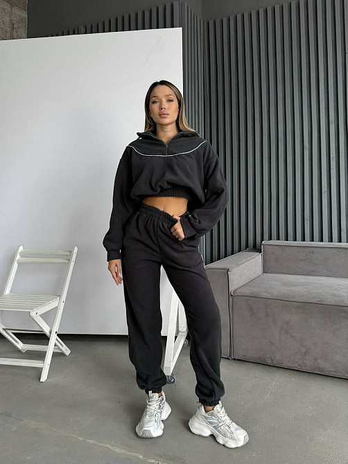 Женский теплый прогулочный костюм двойка: кофта и брюки из двухстороннего флиса Графит, 42/46 Одесса - изображение 6