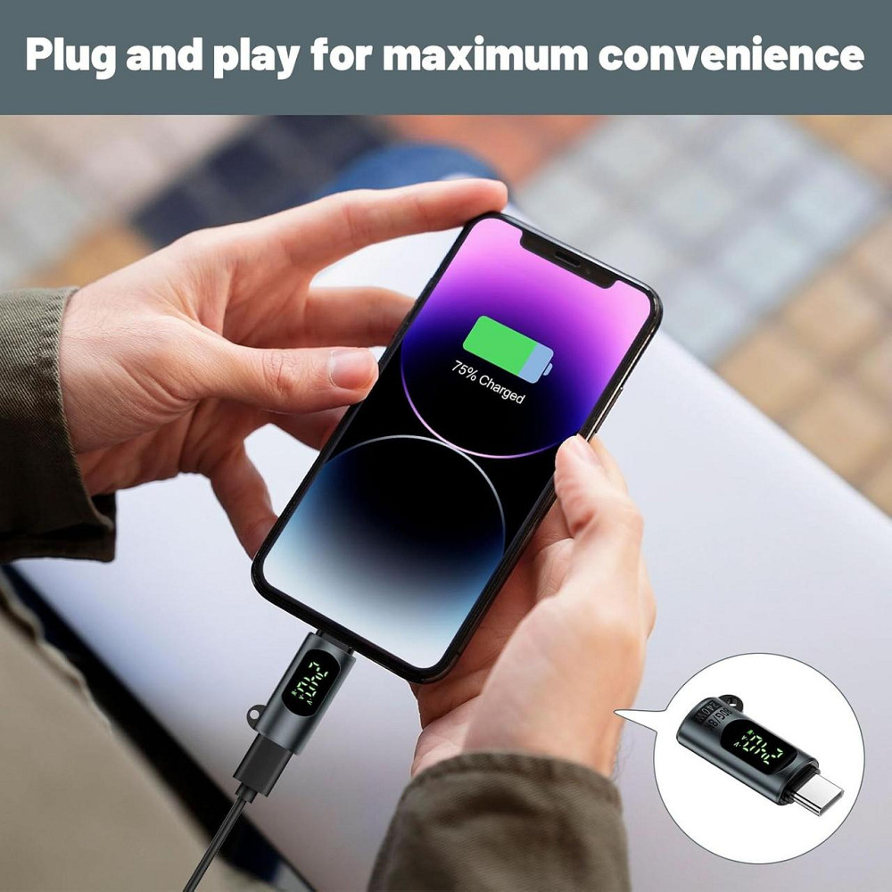 Адаптер USB-C с LED дисплеем 3 в 1 Micro USB↔USB-C / USB-A→USB-C кабель для MacBook iPad iPhone 15 серый Киев - изображение 3