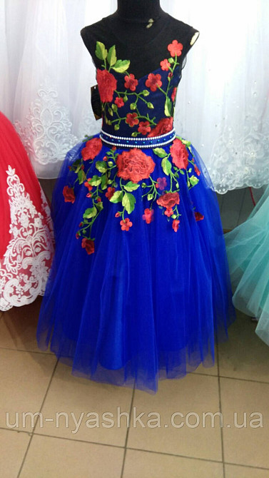Детское нарядное синее платье на выпускной 