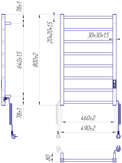 Электрический полотенцесушитель Mario Токио-I 800x500/80 TR К черный мат Киев - изображение 2