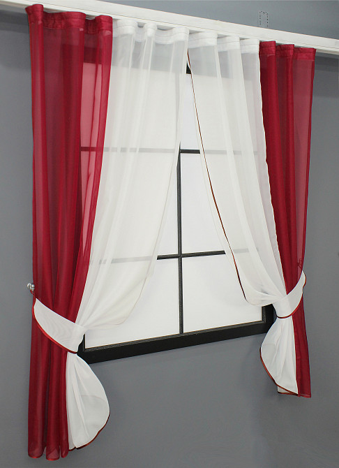 Кухонні штори VR-Textil № 017к комбіновані з підв'язками красный с молочным 265х170 см (52-0925) Киев - изображение 2