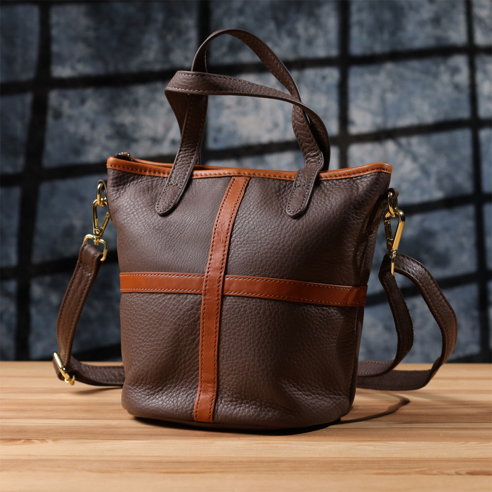 Жіноча шкіряна сумка з коричневою вставкою на лицьовій стороні Vintage 22999 Бежево-сірий Київ - фото 10