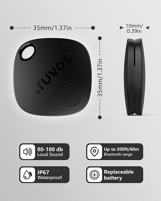 Bluetooth-трекер ATUVOS 2 шт для Apple Find My, ключей и багажа, IP67, NFC, CR2032, до 60 м, iOS Киев - изображение 15
