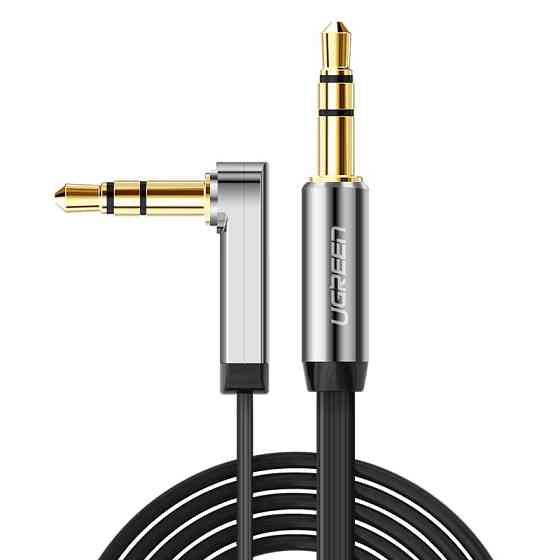 Аудіо кабель AUX 3.5 mm jack Ugreen з кутовим L-подібним штекером AV119 10597 (Чорний з сріблястим, 1м) Николаев