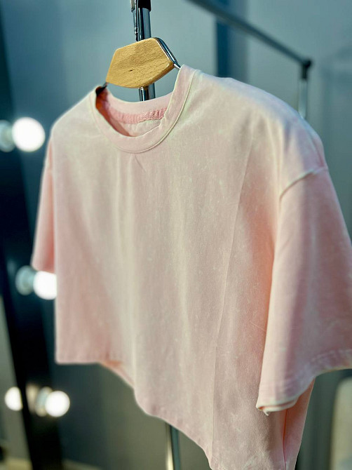 Футболка жіноча A-N 2308 варена тай-дай коротка широка кроп-топ one size рожева, рожевий, one size Київ - фото 13