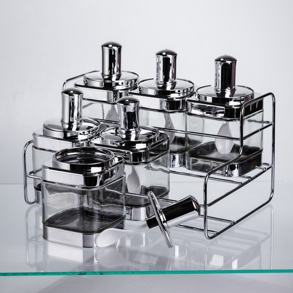 Набір банок для сипучих продуктів з ложкою 6 шт, хром HP-1341 Київ - фото 6