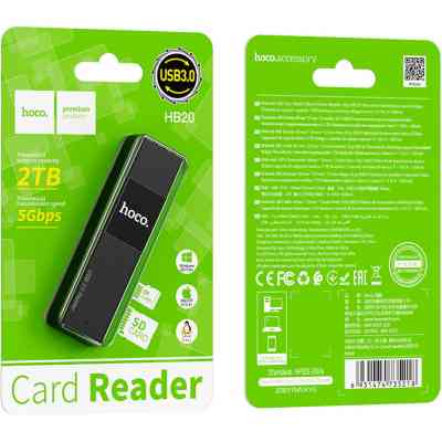 Зчитувач флеш-карт HOCO USB3.0 to microSD, microSDHC, microSDXC, SD, SDHC, SDXC, HB20 Black (6931474735218) Вінниця