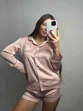 Комплект шовковий трійка сорочка з шортами і штанами Пудровий L Харків