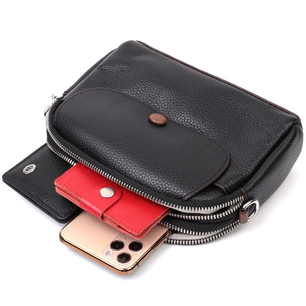 Кожаная маленькая повседневная сумка для женщин Vintage 22324 Черная Киев - изображение 9