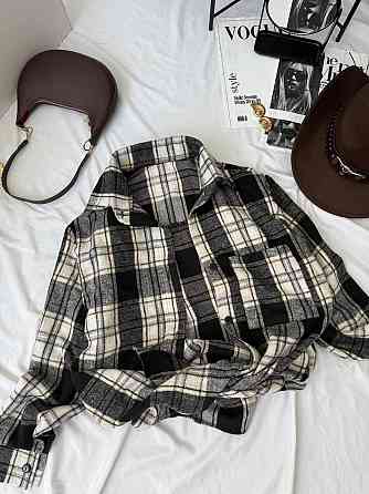 Женская базовая теплая рубашка в клетку ворсистая байка Одесса