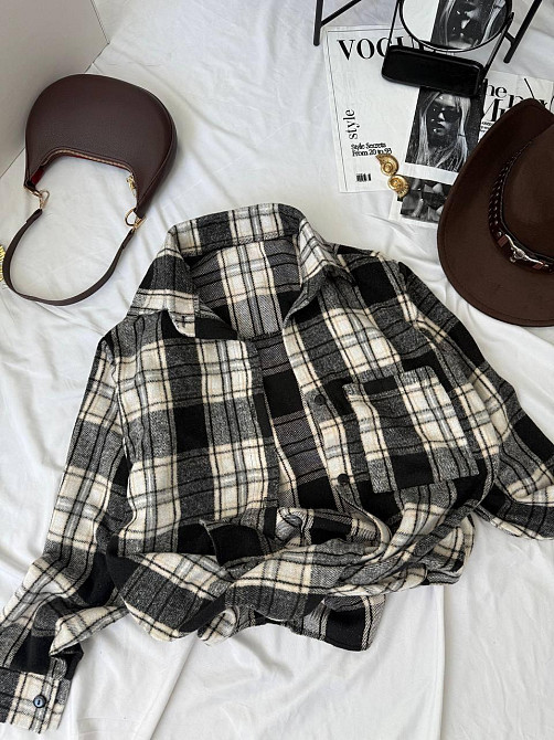 Женская базовая теплая рубашка в клетку ворсистая байка Одесса - изображение 2