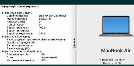 ТОП! MacBook Air 13" MGN63 ,2020, M1 8/256Gb. Київ