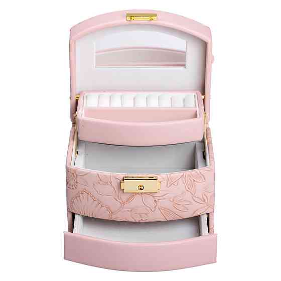 Yiwu Скринька для прикрас з еко шкіри 3 яруси із замком органайзер для ювелірних виробів HP-5-2 Коломыя